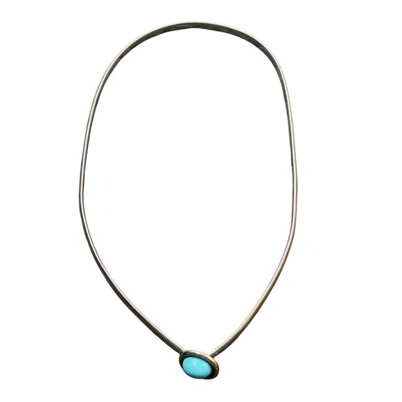 Chico's Fashion Gold Tone Oval Shape Turquoise Gem Snake Chain Pendant Necklace - Picture 1 of 4